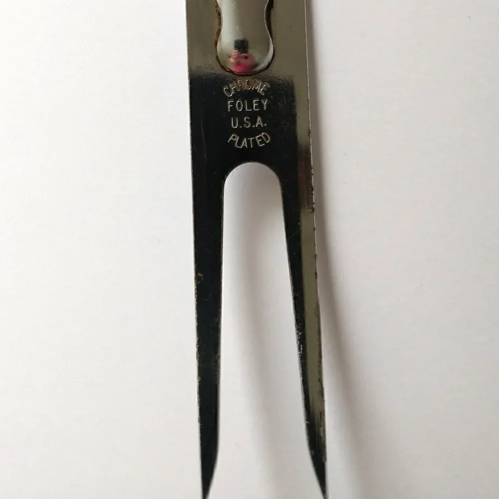 Vintage‎ FOLEY Meat Fork Chrome Plated Carving Serving Black Handle USA Retro